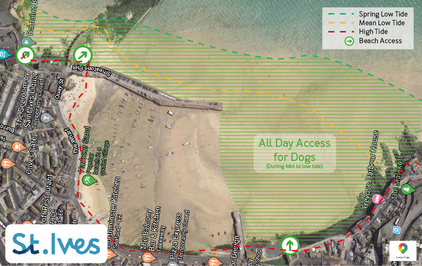 Dogs in St Ives Beach Map