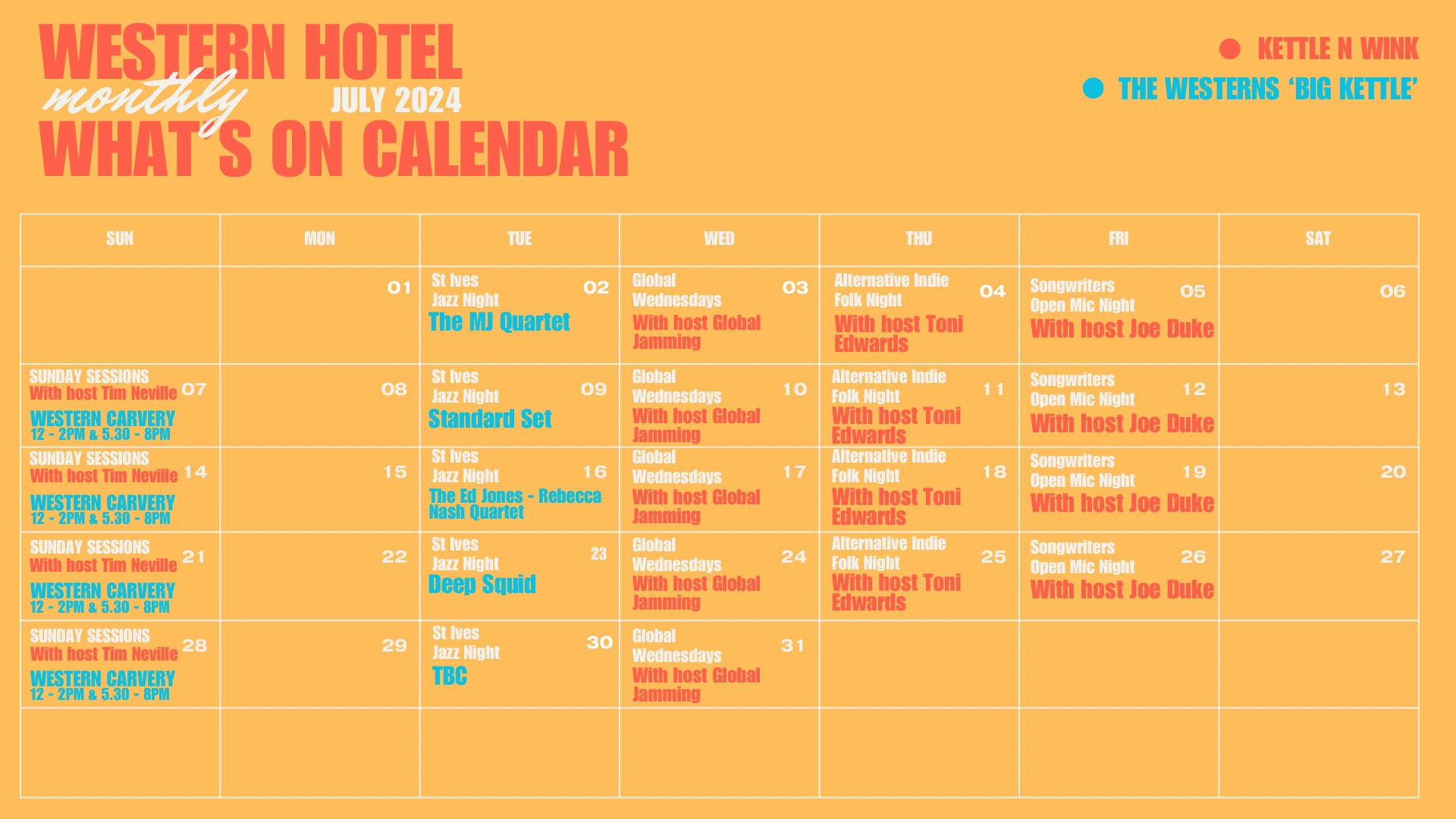 Kettle July Monthly Calendar