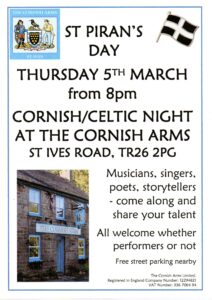St Piran's Night Poster Cornish Arms