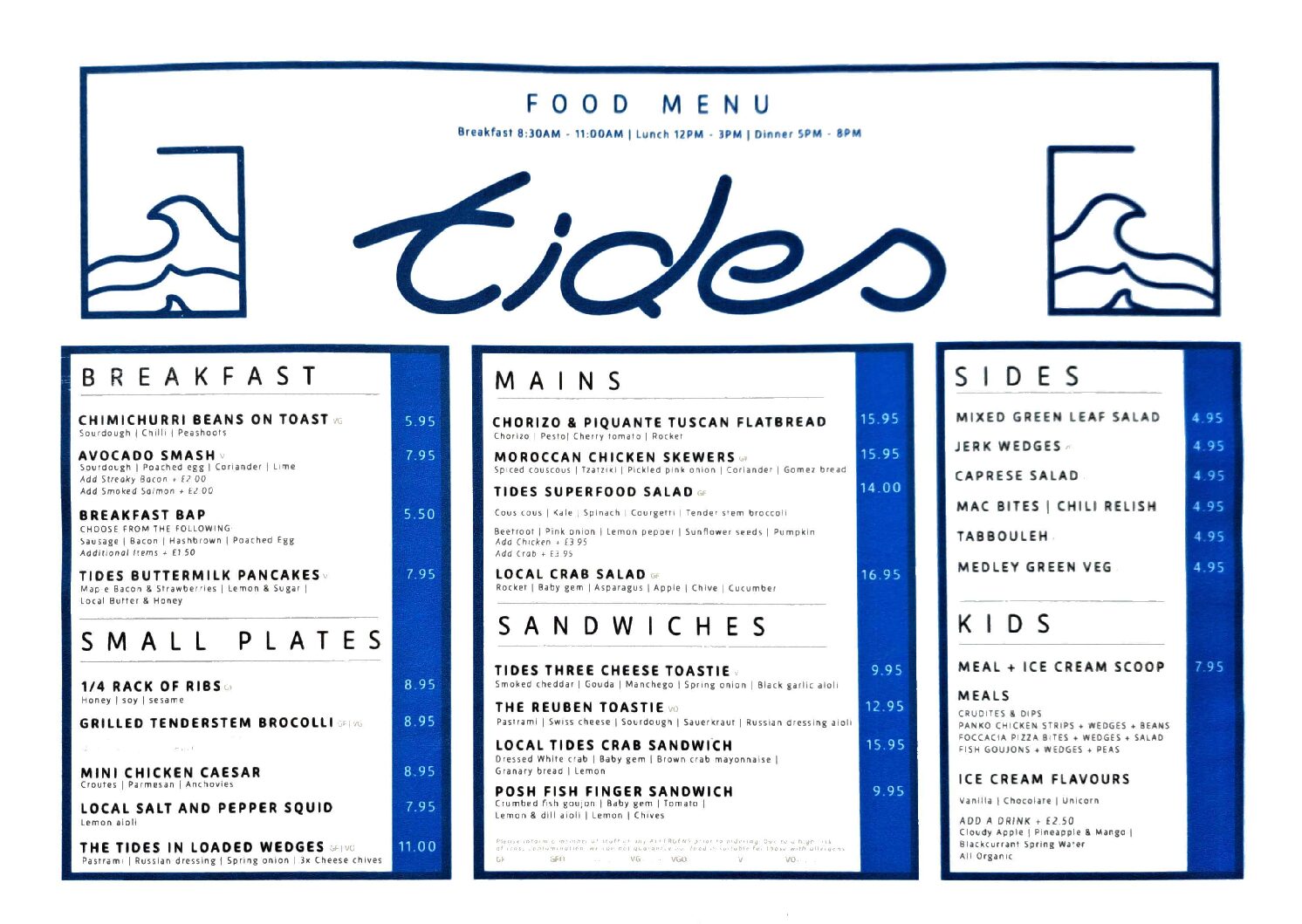 Tides Menu